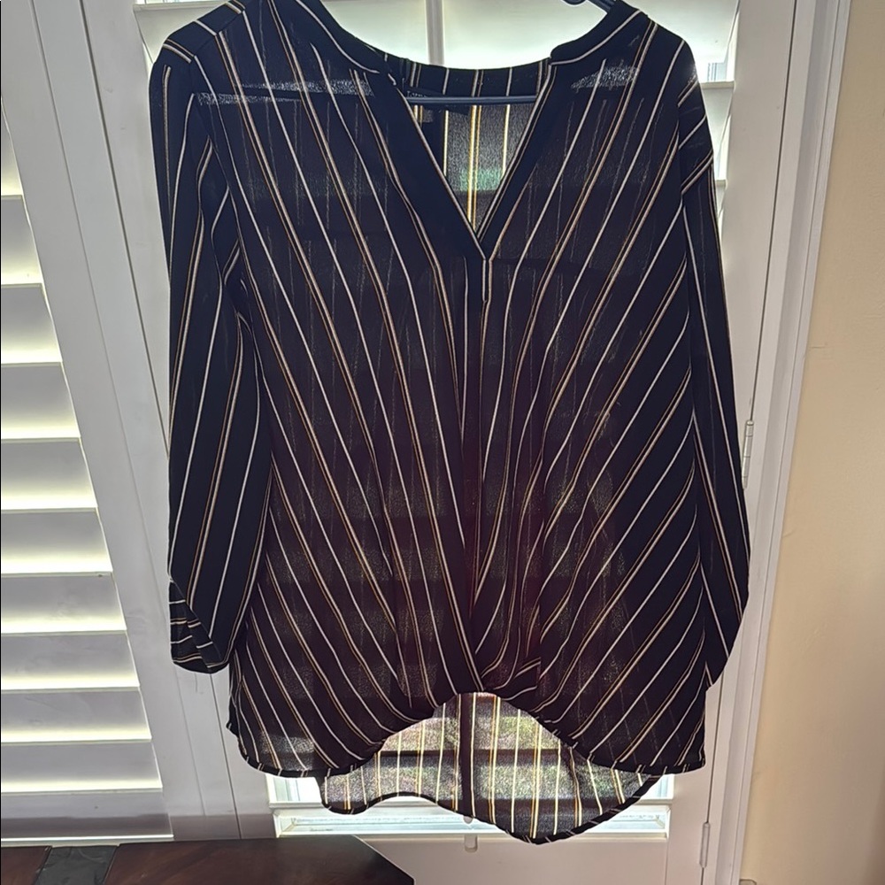 Blue and White Asymmetrical 3/4 Sleeve Blouse